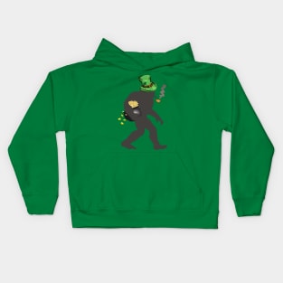 St. Patrick's Day Lucky Bigfoot Carrying Pot of Gold Kids Hoodie